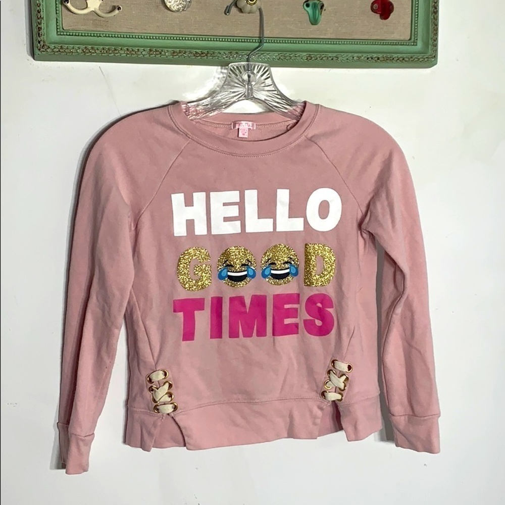 Me.n.u Hello Good Time Lace Up Glitter Pullover long sleeve girls size 10